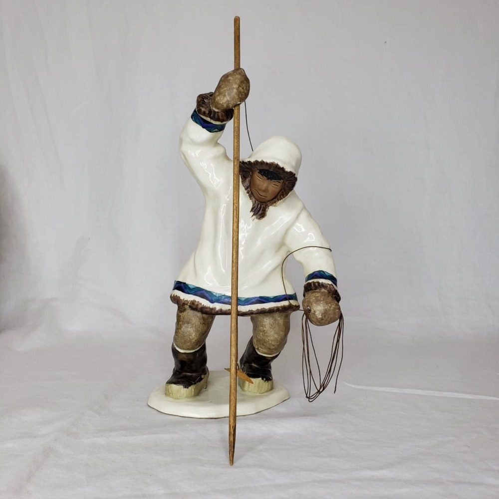 C. Alan Johnson Alaska Inuit Man Seal Hunter Rope/Spear Ceramic Figurine©1962